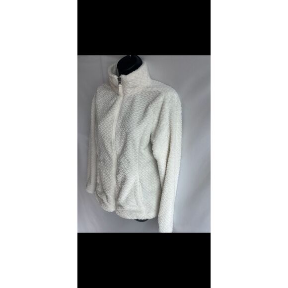 Free 2B White Plush Full Zip Jacket sz M Casual Teddy Spring Transitional Soft - Picture 3 of 12